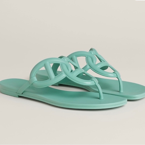 Hermes Shoes - Hermès Egerie Sandals In Mint Green Rubber Size 7